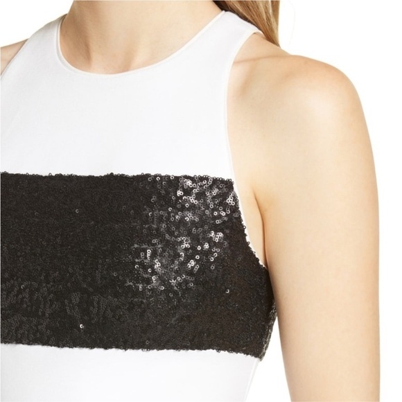 Bailey 44 Black & White Stripe Do The Hustle Sequin Bodycon Mini Dress Medium - Picture 3 of 9